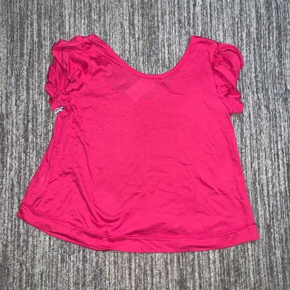 Coco + Jaimeson Womens Large Pullover Crop Top Pink Ruffle Puff Short Sleeves NW - Picture 8 of 8